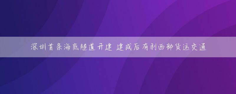 深圳首条海底隧道开建 建成后有利西部货运交通
